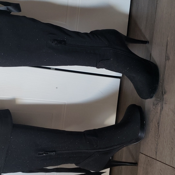 Overknee  sparkling black material boots - Picture 5 of 9